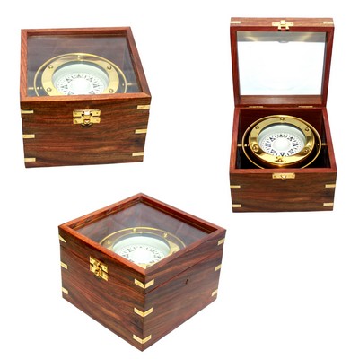 Jumbo Gamble Brass Compass In Teak Wood Box (Upgraded)