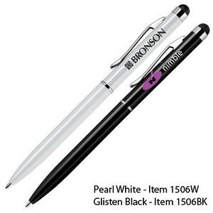 Aluminum Ball Point Pen and Stylus / Pearl White (engraved)