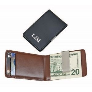 Brown leather money clip and wallet