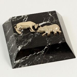 Black Marble Paperweight with Brass Stock Market Symbol