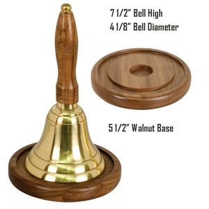 10" School Brass Bell Set with Walnut Base