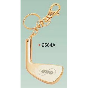 Gold Plated Brass Golf Club Key Ring w/ Clip (Engraved)