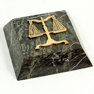 Green Marble Paperweight with Brass Legal Symbol