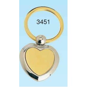 3-3/4"x1-3/8" Gold Plated & Chrome Plated Brass Heart Key Chain (Engraved)