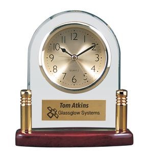 6-1/2" Arch Glass Desk Clock with Rosewood Finish Accent