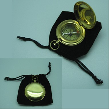 Brass Pocket Compass w/Velvet Pouch (Screen printed)