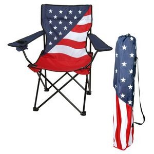 Patriotic USA Folding Chair w/Carrying Case Portable Cotton Canvas