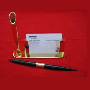 Gold Plated Business Card Holder w/ Pen (Screened) - ON SALE - LIMITED STOCK