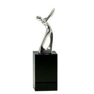 Silver Metal Gold Figure Award w/Black Crystal Pedestal Base