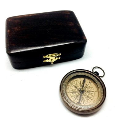 Vintage Style Brass Compass in Hand Made Teak Wood Box