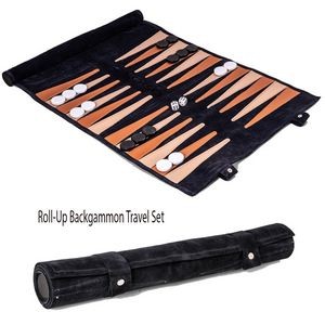 Suede Roll-Up Backgammon Travel Set