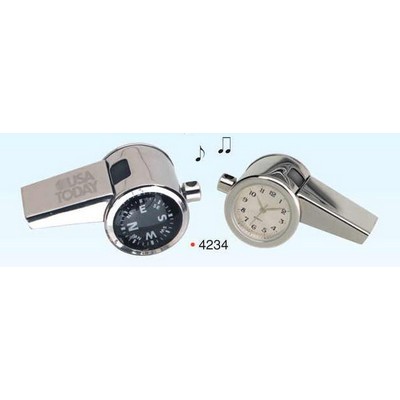 3-in-1 Chrome Whistle W/ Clock & Compass (engraved)