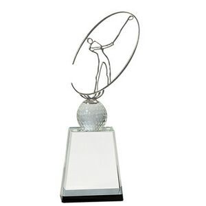 Crystal Golf Award w/ Silver Metal Oval Figure