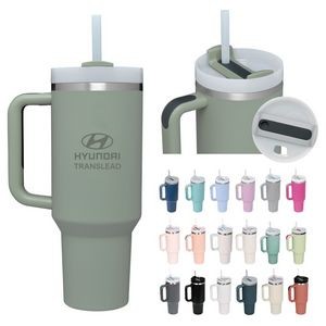 40 Oz H2.0 Vacuum Flowstate Tumbler w/ Handle & Straw (Laser Engraved/Full-color)