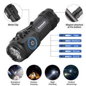 5 Modes Handy Magnetic Rechargeable Flashlight w/ Clip