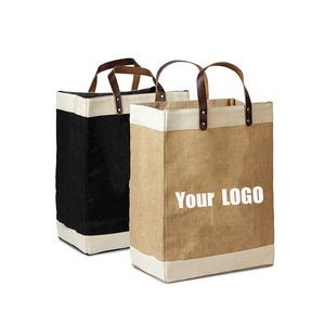 Jute Tote Bag w/Leather Handles