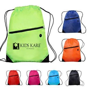 Drawstring Backpack with Front Zipper