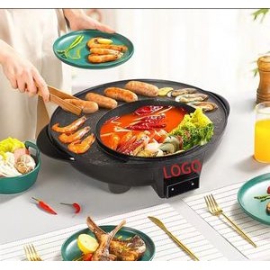 2 in 1 Circular Edition Smokeless BBQ Grill and Hot Pot with Divider Portable