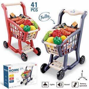 48Pcs Pretend Play Grocery Store Toy Kitchen Game Trolley Play Set For Kids