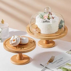 Bamboo Cake Stand Clear Acrylic Dome Cover