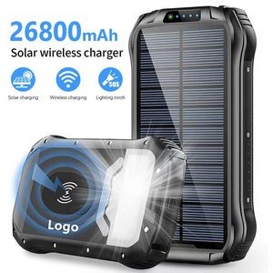 Solar Wireless Charger Power Bank 28600mAh Qi Wireless Charger with Dual USB & Type-C Port