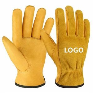 Leather Work Gloves Flex Grip Tough Cowhide Gardening
