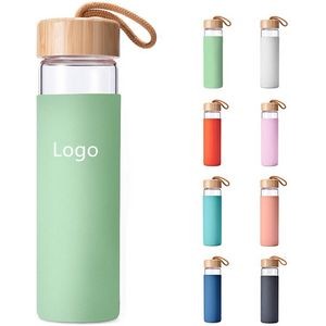 20 Oz Borosilicate Glass Water Bottle with Bamboo Lid