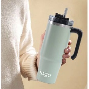 30oz Insulated Tumblers with Straw and Sip Lid with Handle, Leak Proof Double Walled Stainless Steel