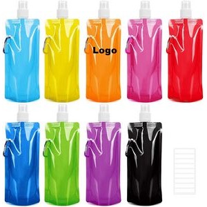 Collapsible Water Bottle with Clip Reusable Foldable Drinking Water Bag for Sports Hiking 16OZ