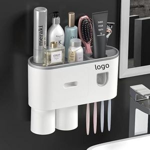 Toothbrush Holders for Bathrooms, 2 Cups Toothbrush Holder Wall Mounted with Toothpaste Dispenser