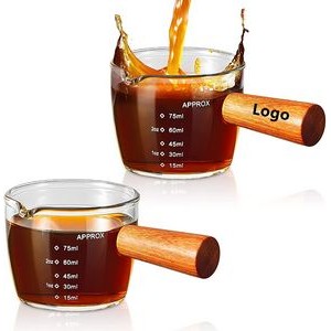 Double Spout 100 ml Espresso Shot Glass Espresso Measuring Cup with Wood Handle
