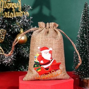Christmas Decorated Burlap Drawstring Bag