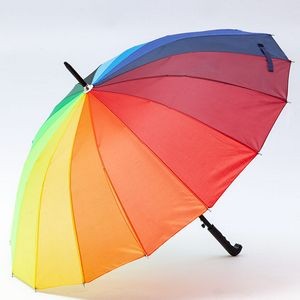 Windproof Rainbow Polyester Umbrella w/16 Ribs