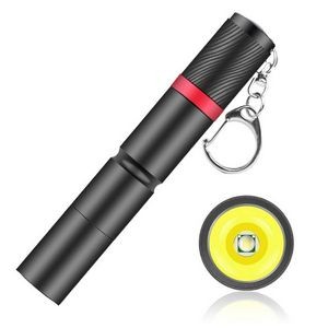 Black Mini Portable Cylindrical Aluminum Flashlight with Key Chain
