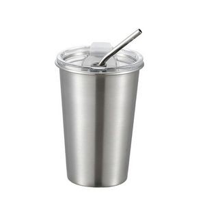 Single Wall 304 Stainless Steel 17 oz Beer Cup with Lid and Straw