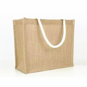 Natural Jute Gusset Shopping Tote w/Cotton Handles
