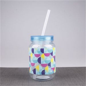16oz Single Wall Plastic Mason Jar with Straw