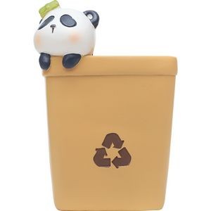 Dustbin Shaped Resin Pen Holder With Cartoon Animals