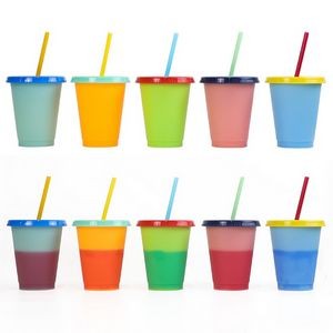 16 Oz. Color Changing Plastic Cup Tumbler w/Straw