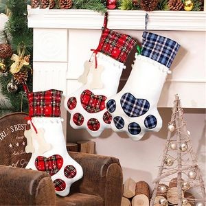 Gingham Dog Paws Christmas Socks
