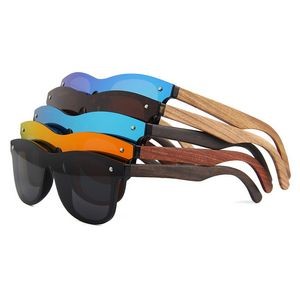 Mirrored Rimless Sunglasses w/Bamboo Wood Arms