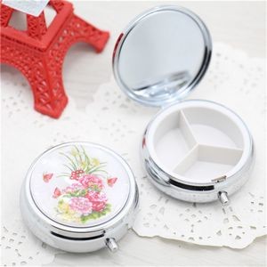 Round Compact Metal Pill Box w/Mirror