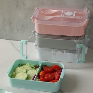 Two Compartment Plastic Lunch Container w/Utensils