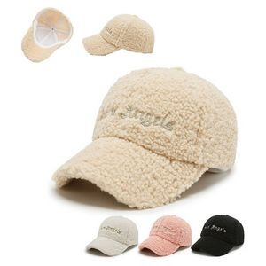 Winter warm plush embroidered cap