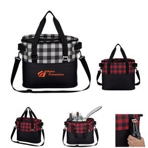 Embroidered Buffalo Plaid Insulated Cooler Bag