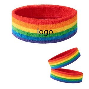 Terry Cloth Athletic Basketball Sweat Rainbow Headband