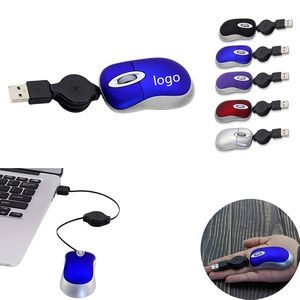 Mini Travel Optical USB Wired Mouse with Retractable Cord
