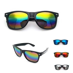 Classic Colored Mirror Lens Square Horn Rimmed Sunglasses