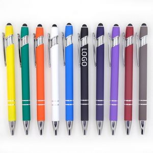 Rainbow Rubberized Soft Touch Ballpoint Pen with Stylus Tip a stylish