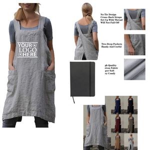 Cotton Linen Apron Cross Back Apron for Women with Pockets Pinafore Dress for Baking Cooking